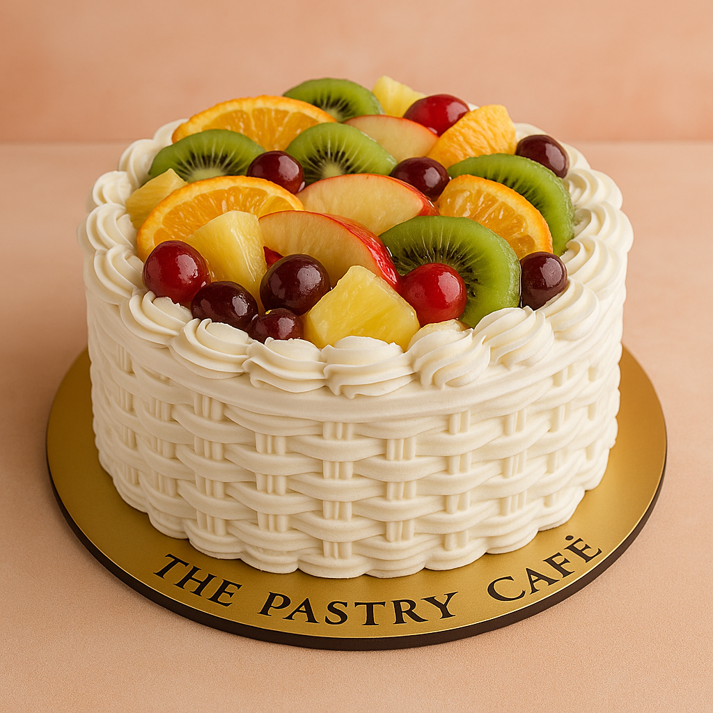 Fresh Fruit Cake, White Basket (Vanilla)
